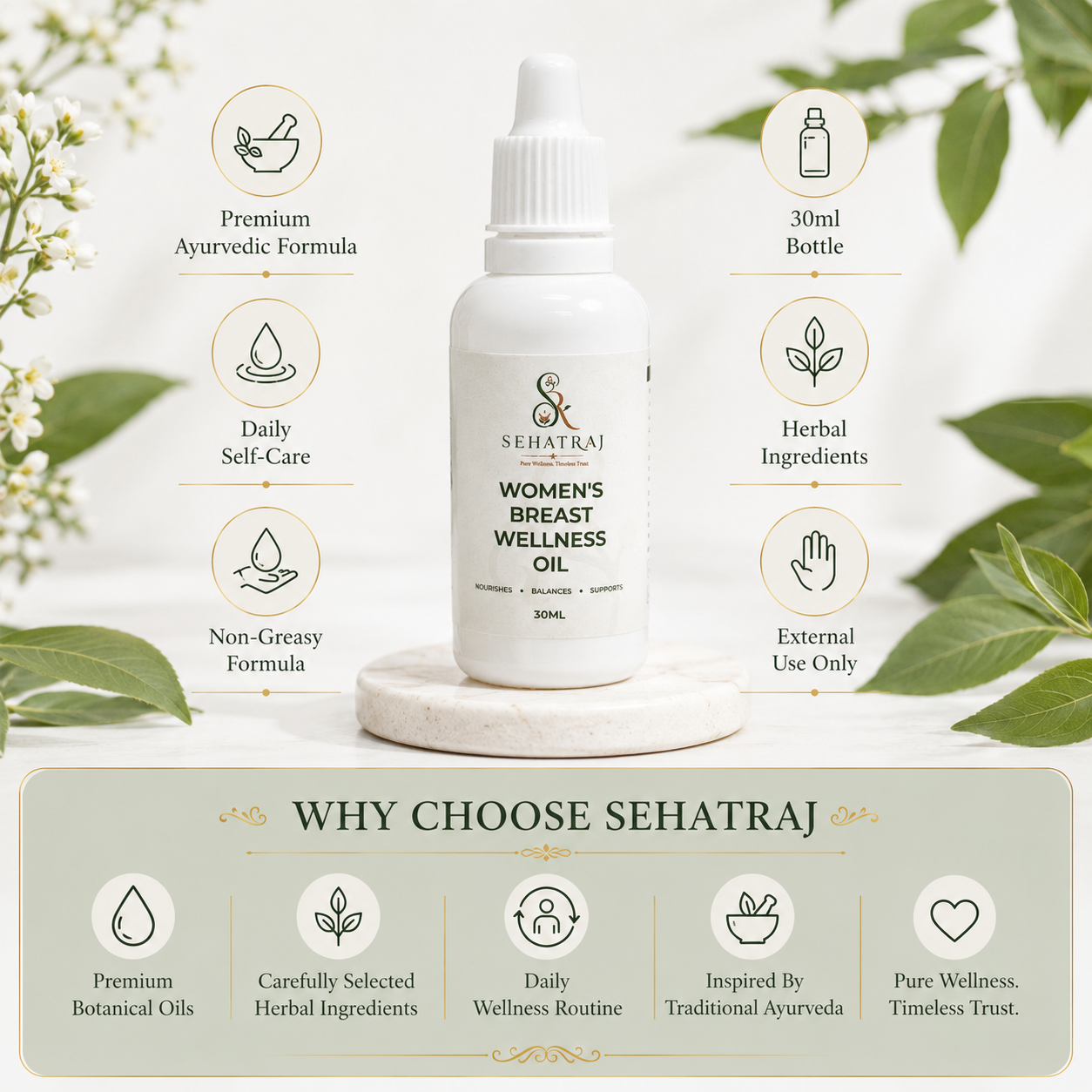 SehatRaj Women's Breast Wellness Oil | Premium Ayurvedic Herbal Formula