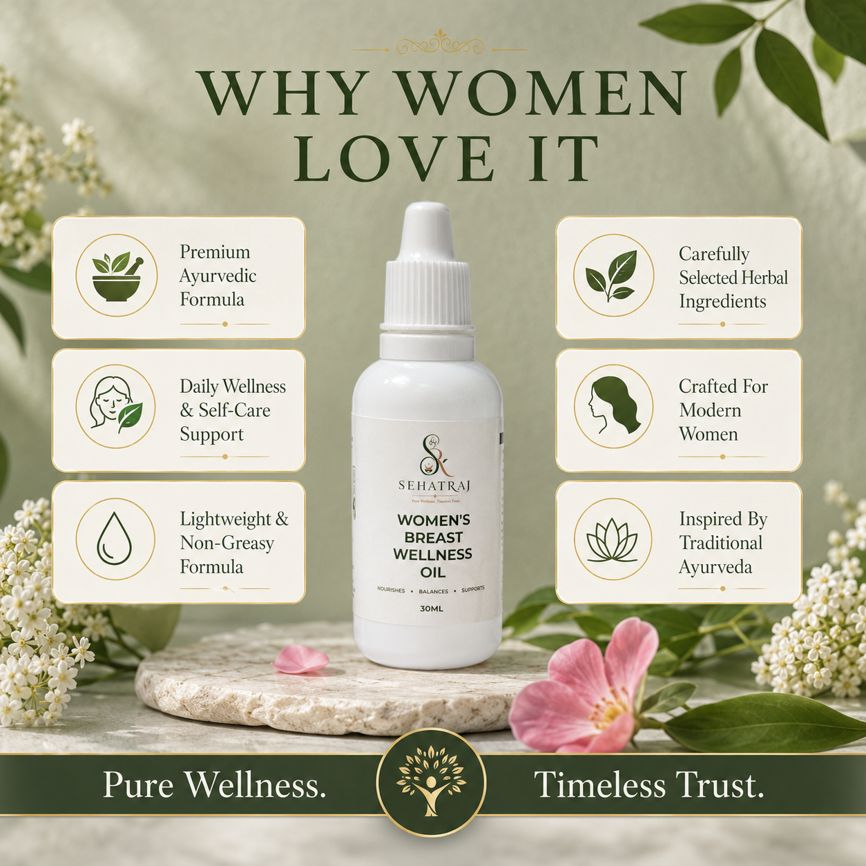 SehatRaj Women's Breast Wellness Oil | Premium Ayurvedic Herbal Formula