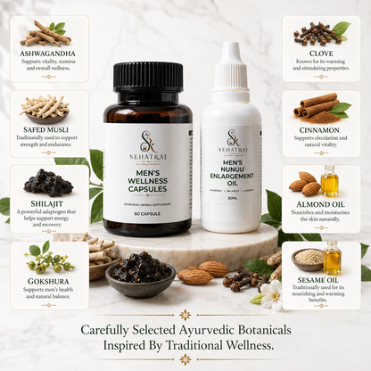 SehatRaj Men's Wellness Combo | Premium Ayurvedic Capsules + Herbal Wellness Oil