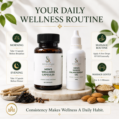 SehatRaj Men's Wellness Combo | Premium Ayurvedic Capsules + Herbal Wellness Oil
