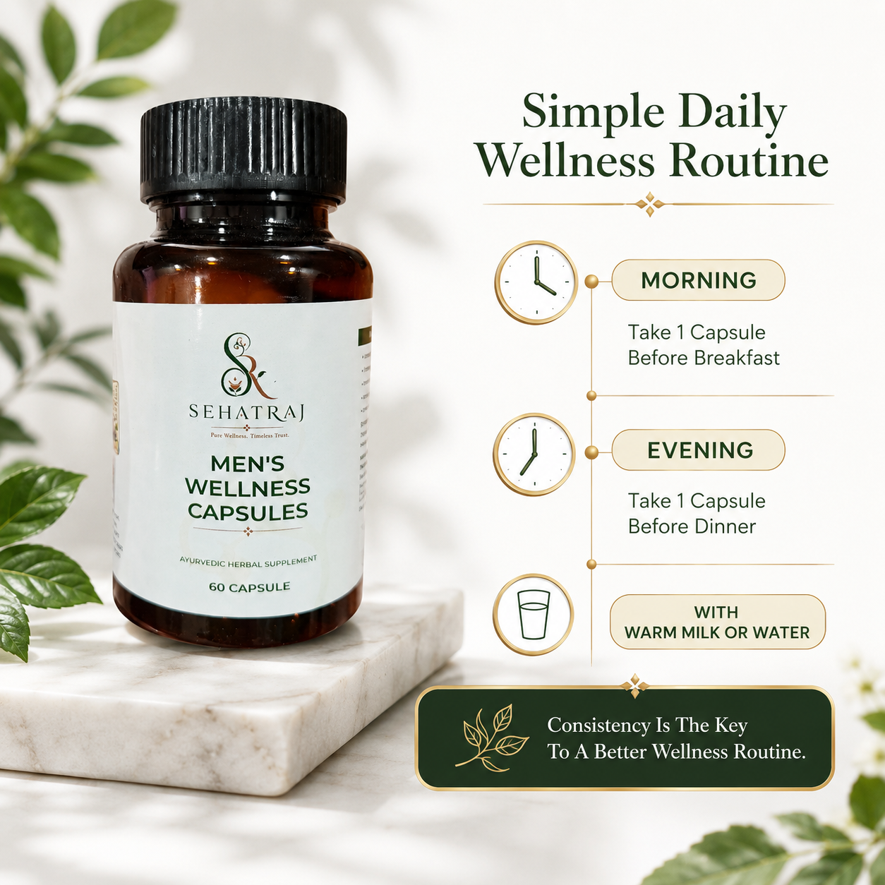SehatRaj Men's Wellness Capsules | Premium Ayurvedic Formula | 60 Capsules