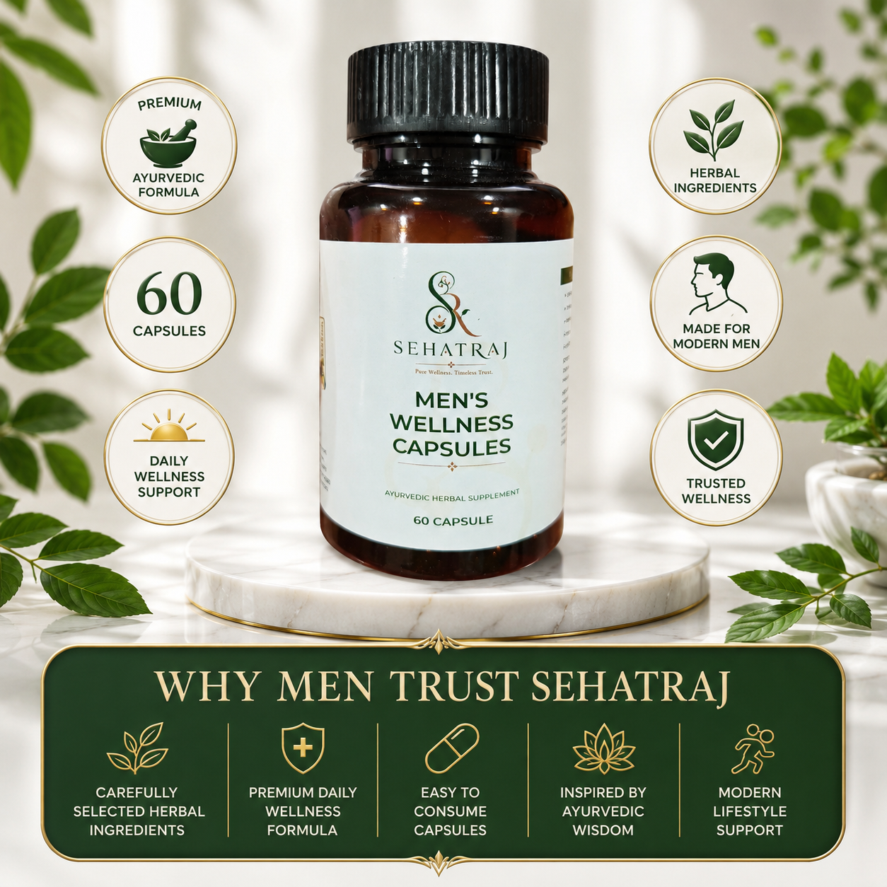 SehatRaj Men's Wellness Capsules | Premium Ayurvedic Formula | 60 Capsules