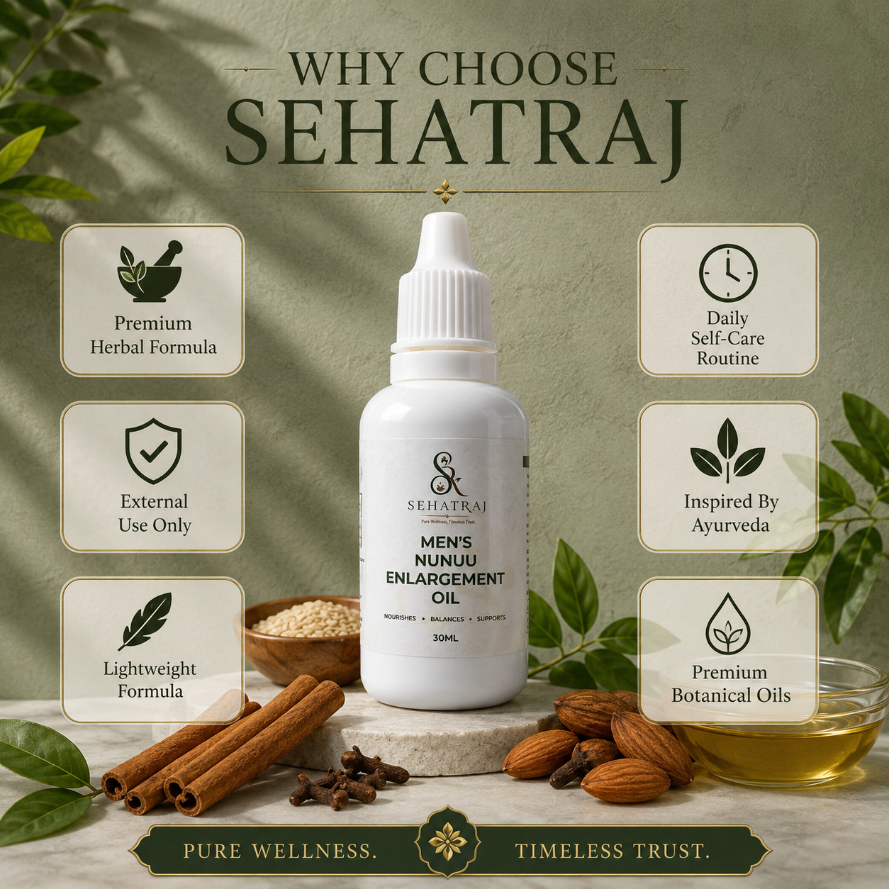 SehatRaj Men's Wellness Oil | Premium Ayurvedic Herbal Massage Oil