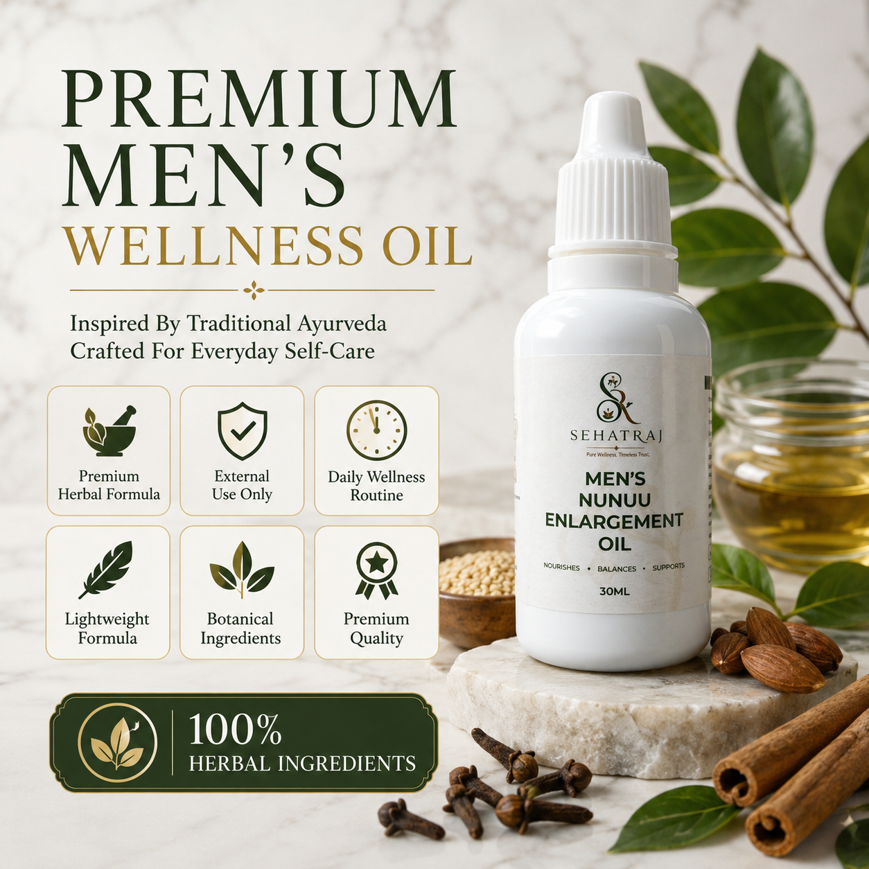 SehatRaj Men's Wellness Oil | Premium Ayurvedic Herbal Massage Oil